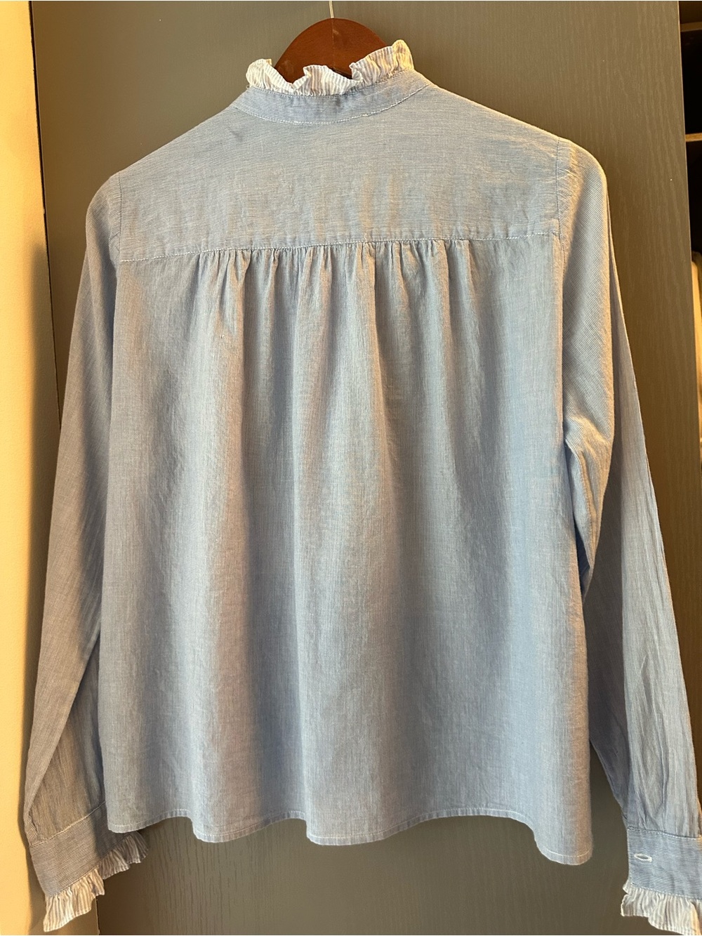 ba&sh M Light Blue Ruffle-Trim Button Down Shirt - Picture 5 of 7